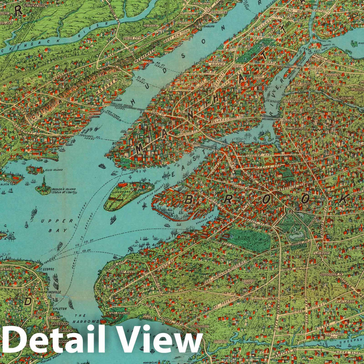 New York and Vicinity - Pictorial Map, 1925 - Historical Map Print