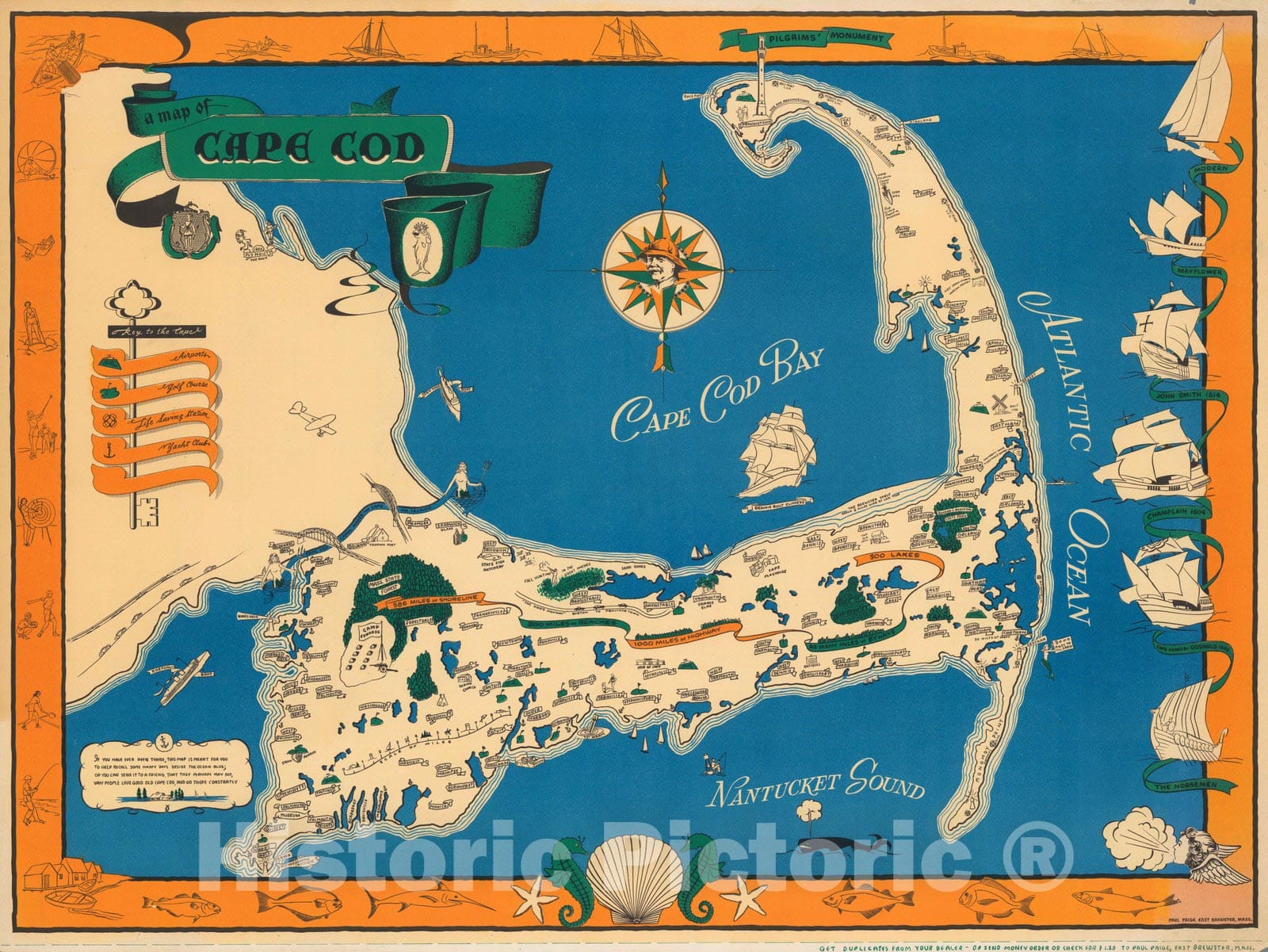 Historic Map : Cape Cod, 1940 - Vintage Wall Art