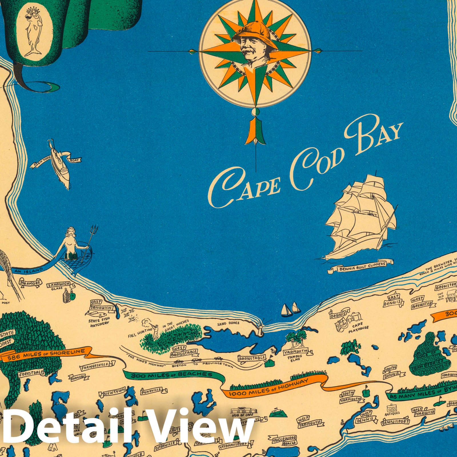 Cape Cod, Massachusetts - Pictorial Map, 1940
