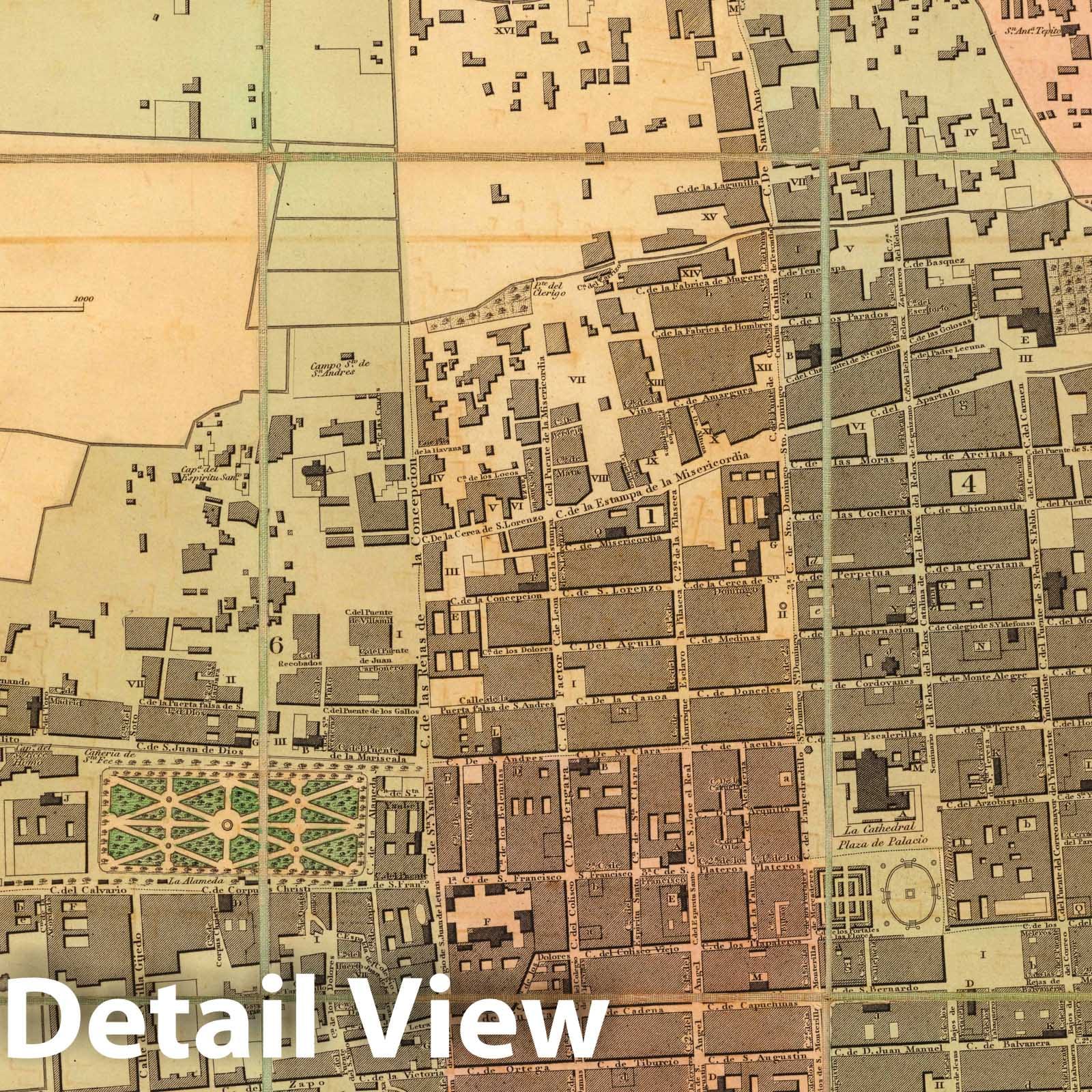 Historic Map : Mexico , City (Mexico), Case Map, Plan general de la Ciudad de Mexico 1811 , Vintage Wall Art