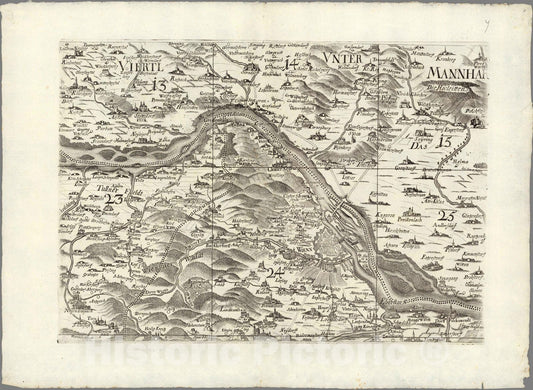Historic Map : Austria, Topographic map of lower Austria by Georg Matthaus Vischer, 7. Archiducatus Austriae inferioris 1697 , Vintage Wall Art