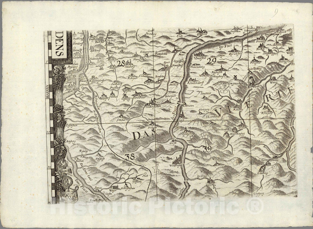 Historic Map : Austria, Topographic map of lower Austria by Georg Matthaus Vischer, 9. Archiducatus Austriae inferioris 1697 , Vintage Wall Art