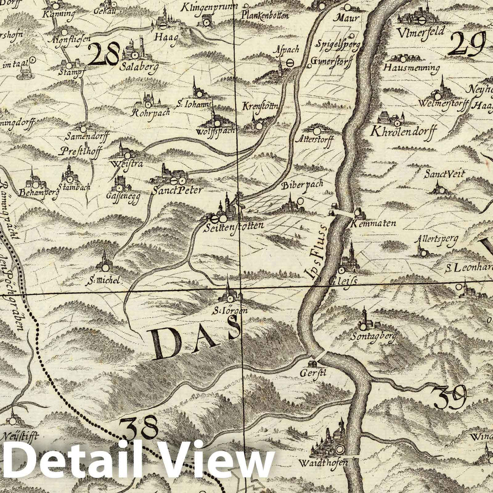 Historic Map : Austria, Topographic map of lower Austria by Georg Matthaus Vischer, 9. Archiducatus Austriae inferioris 1697 , Vintage Wall Art