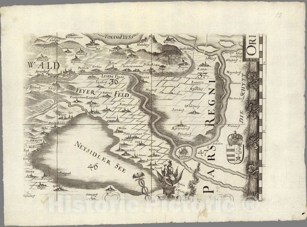 Historic Map : Austria, Topographic map of lower Austria by Georg Matthaus Vischer, 12. Archiducatus Austriae inferioris 1697 , Vintage Wall Art