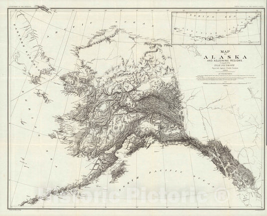 Historic Map : Map of Alaska and adjoining regions, 1880 - Vintage Wall Art