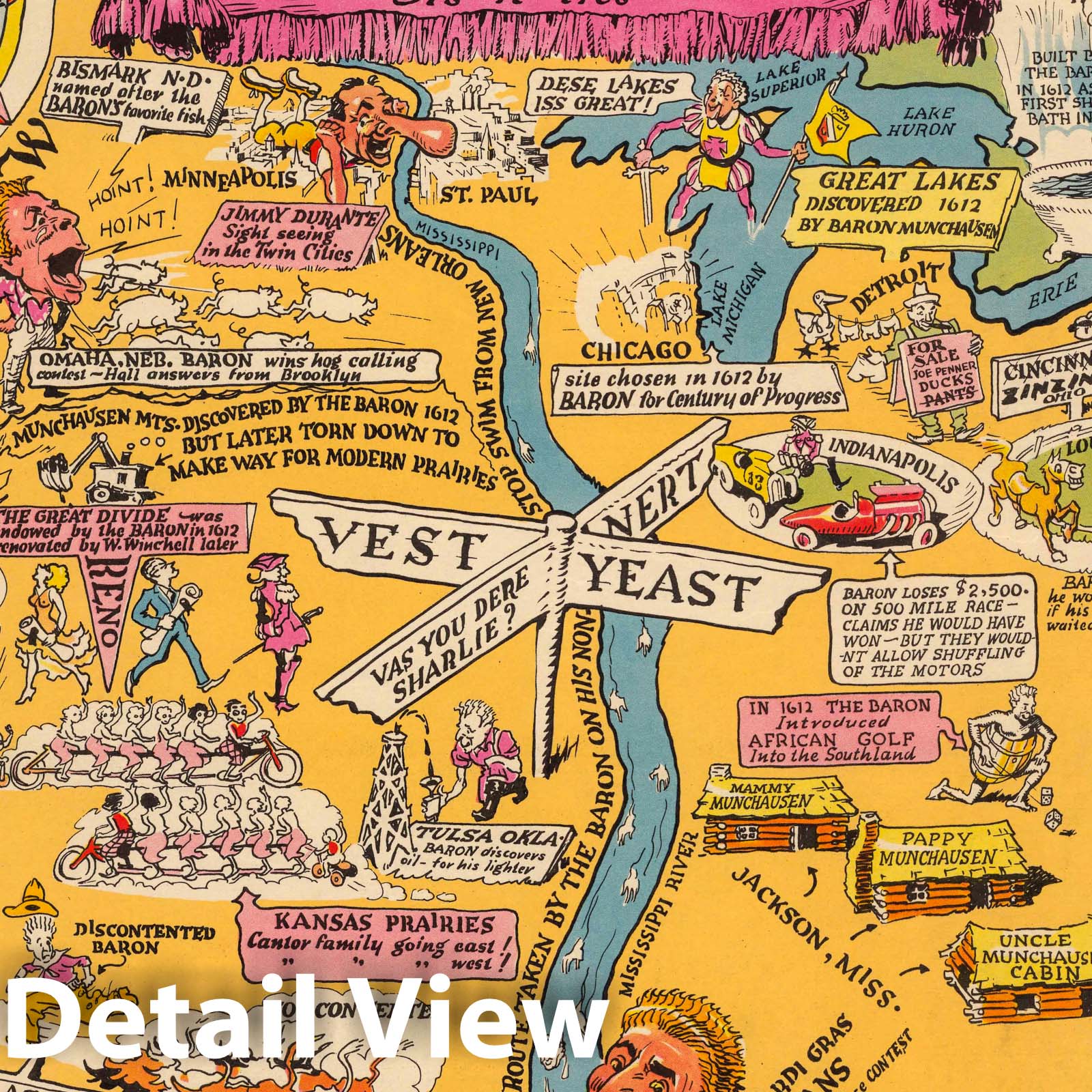 United States - Pictorial Map, 1932 - Baron Munchausen Historical Map Print