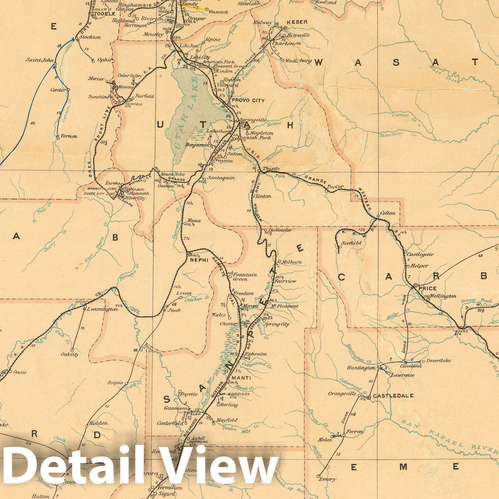 Historic Map : Post route map of the state of Utah, 1900 - Vintage Wall Art