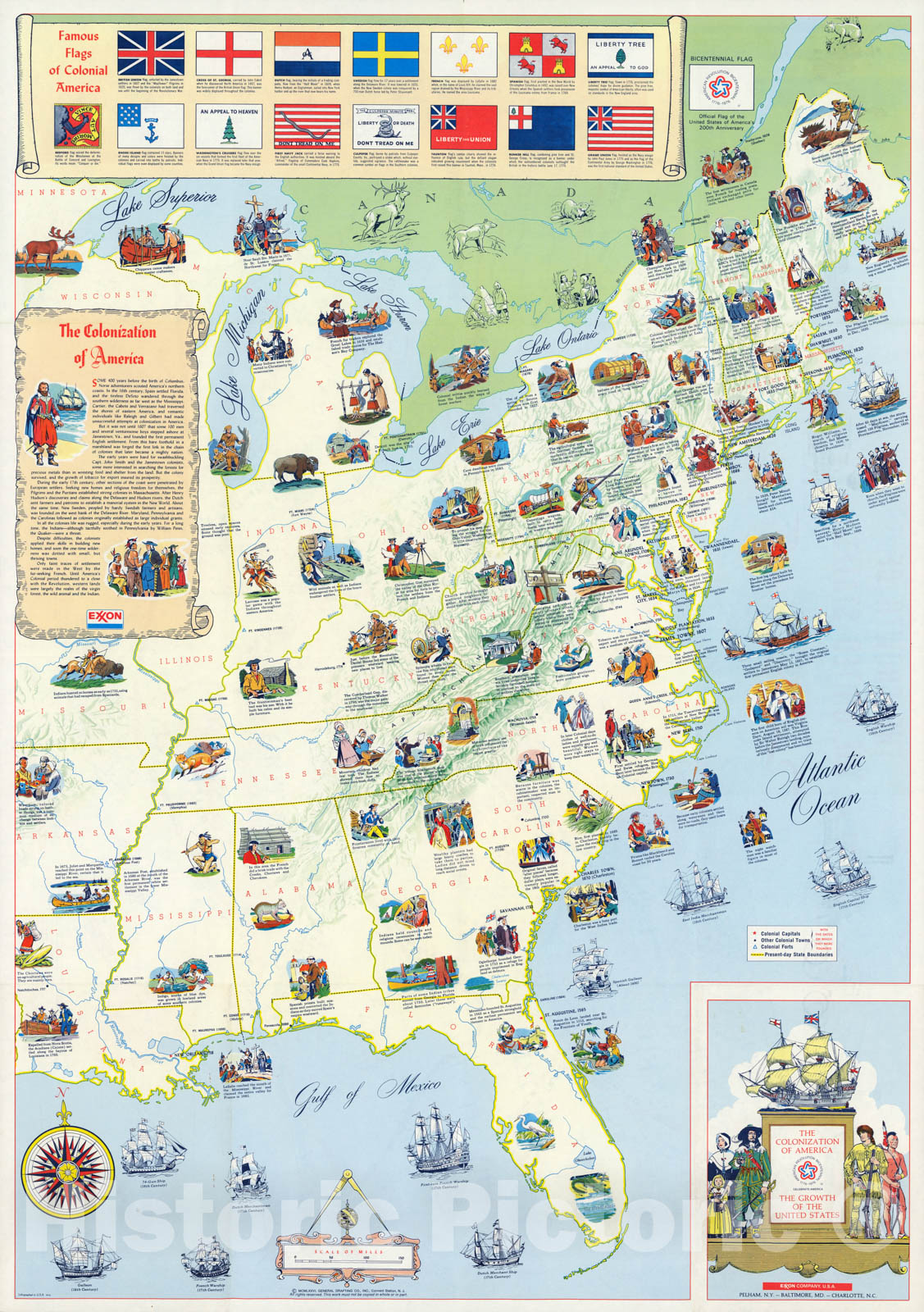 Historic Map - Pocket Map, Colonization of America 1972 - Vintage Wall Art