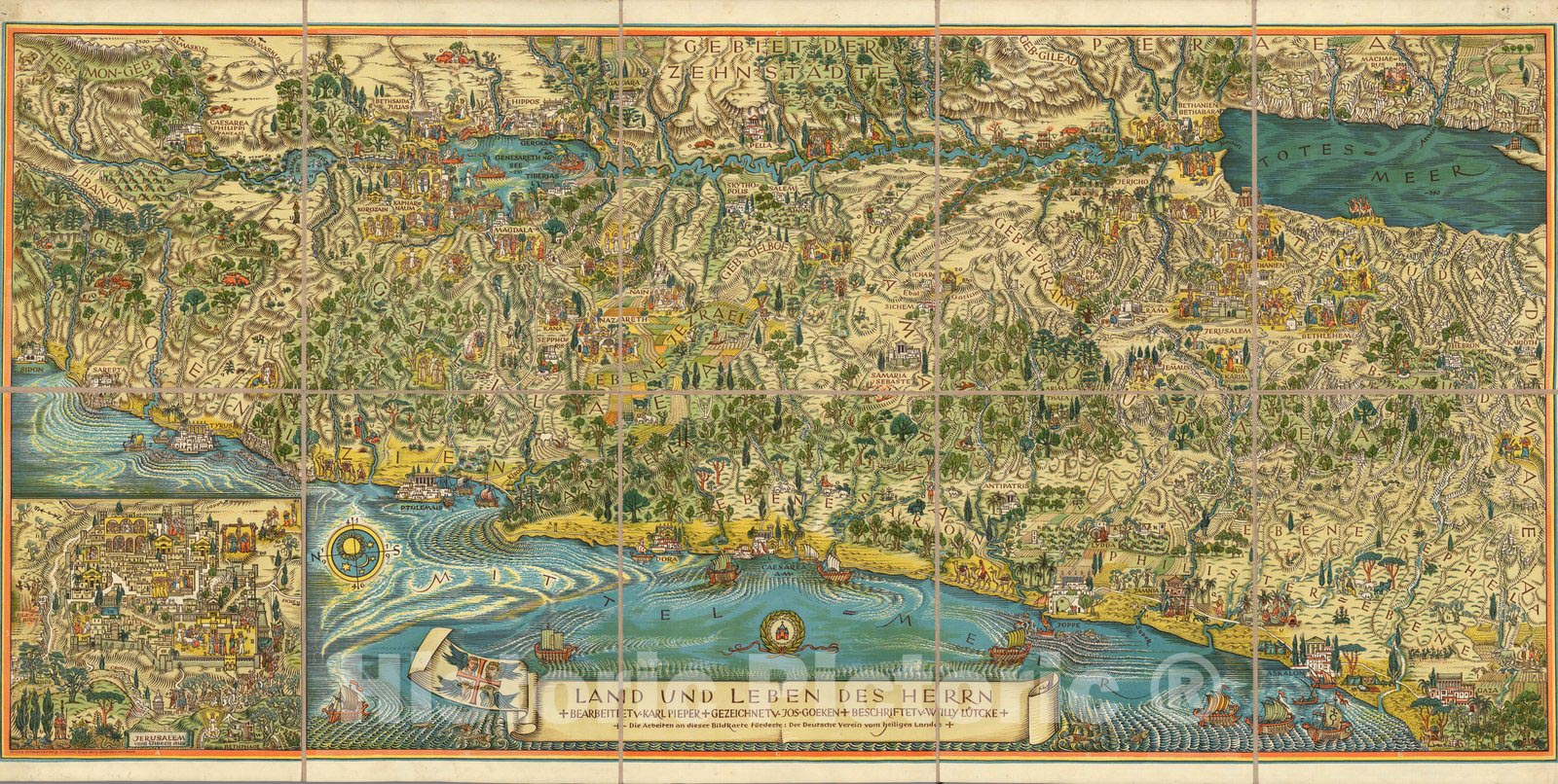 Historic Map : Palestine, Holy Land Land und Leben Des Herrn 1950 , Vintage Wall Art