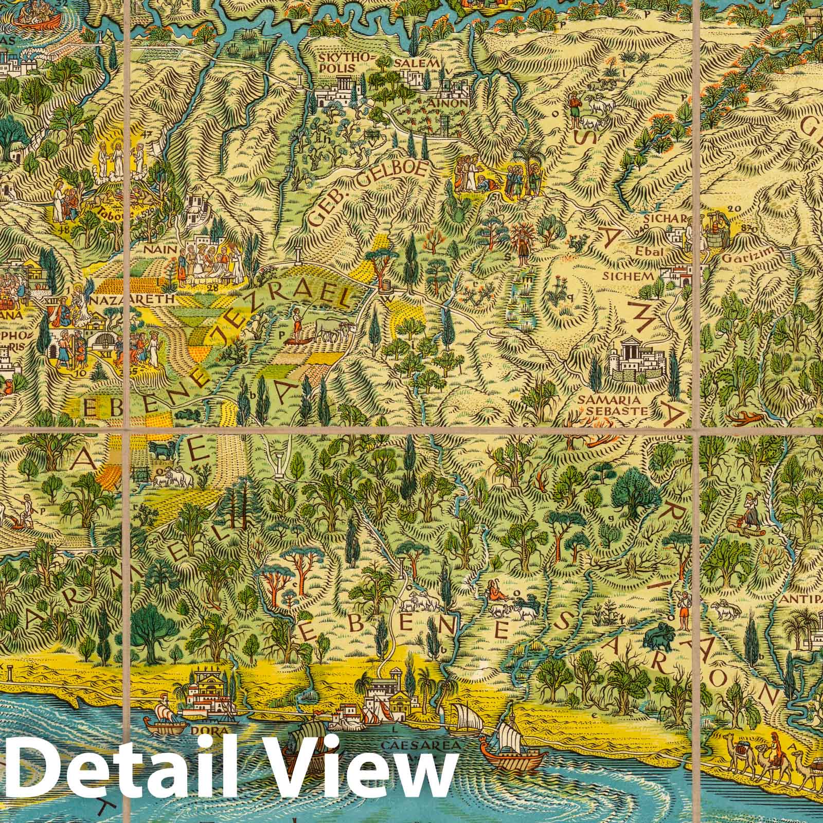 Holy Land - Pictorial Map, 1950 - Historical Map Print