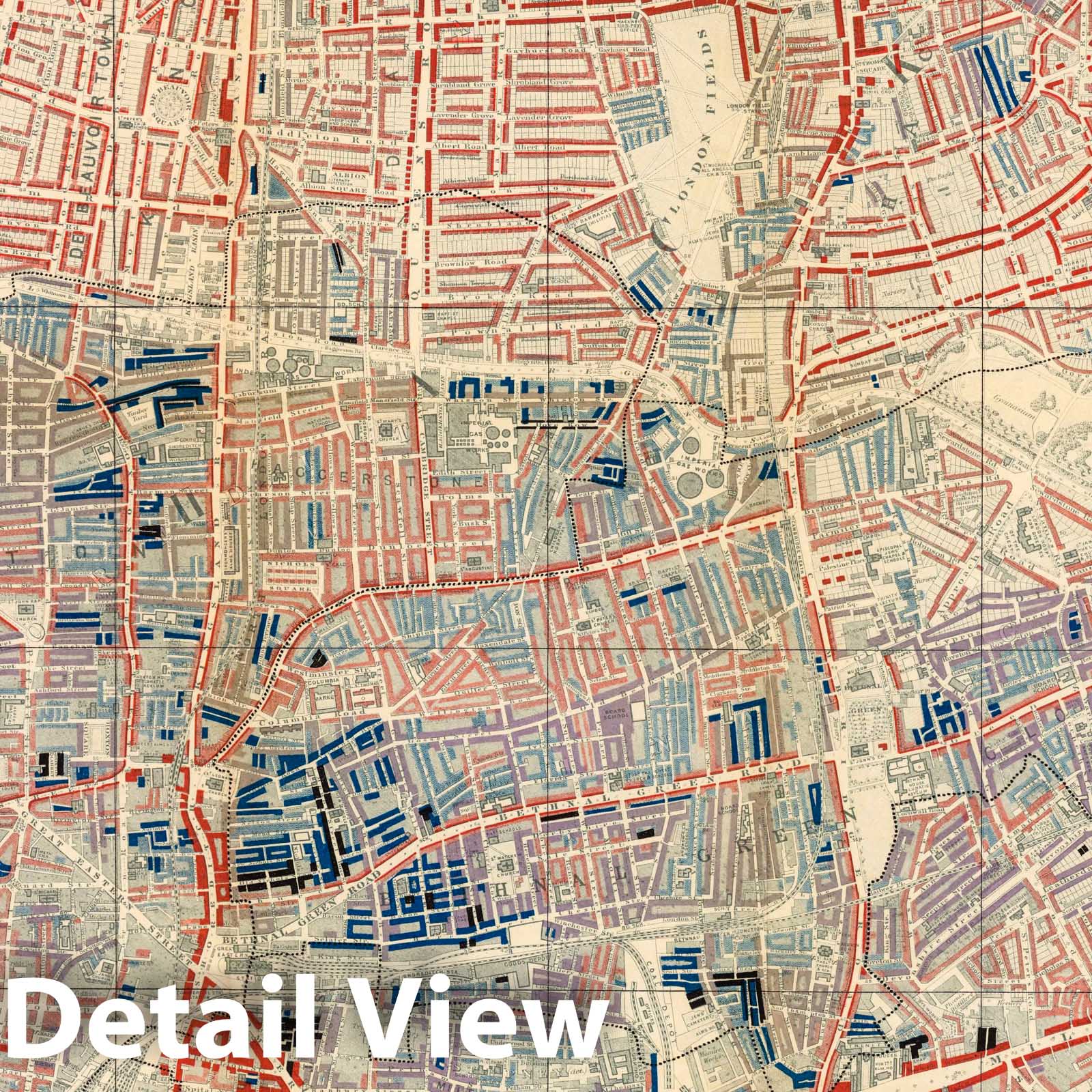 London, North-Eastern Sheet - Poverty Map, 1889 - Historical Map Print