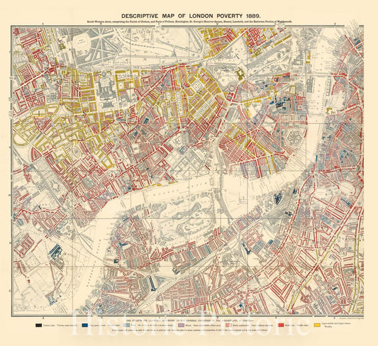London: South-Western Sheet - Poverty Map, 1889 - Historical Map Print