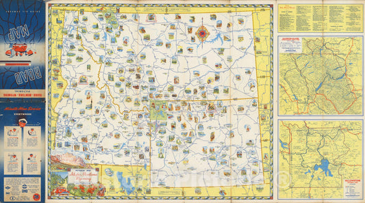Historic Map : Pictorial Map Idaho - Montana - Wyoming. Waterton-Glacier International Peace Park. Yellowstone National Park, 1949 - Vintage Wall Art