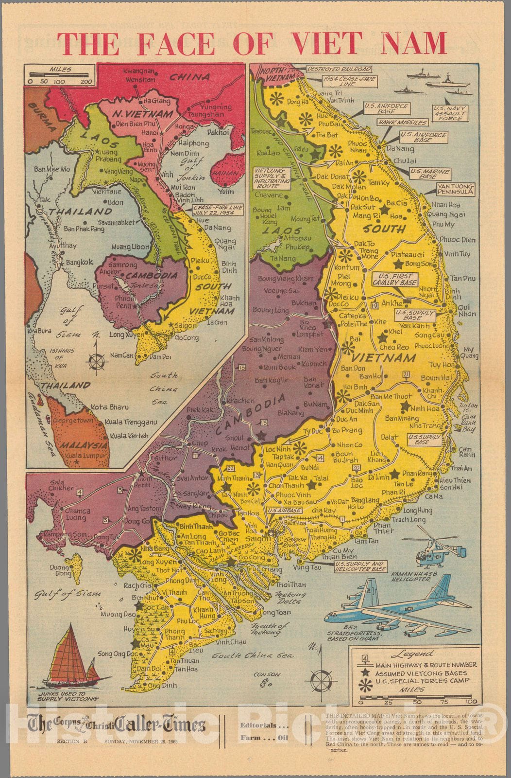 Vietnam - Pictorial Map, 1965 - Historical Map Print