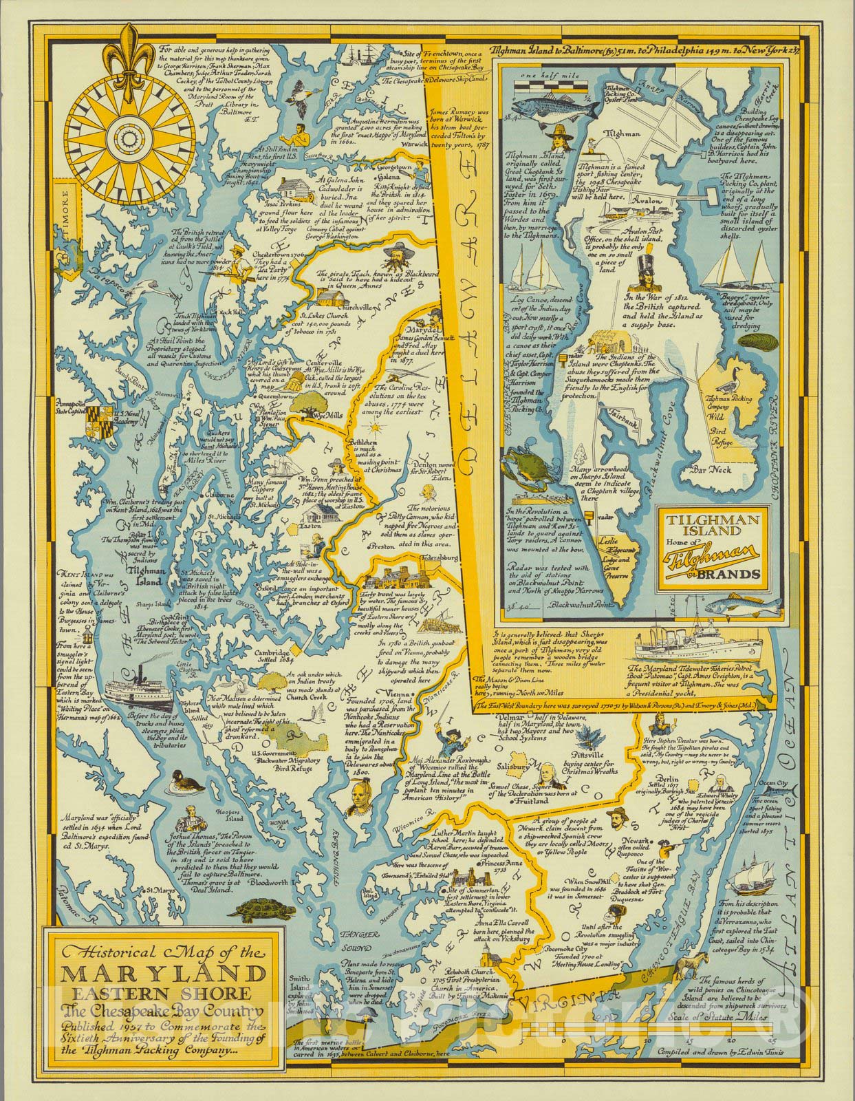Maryland Eastern Shore and Chesapeake Bay - Pictorial Map, 1957