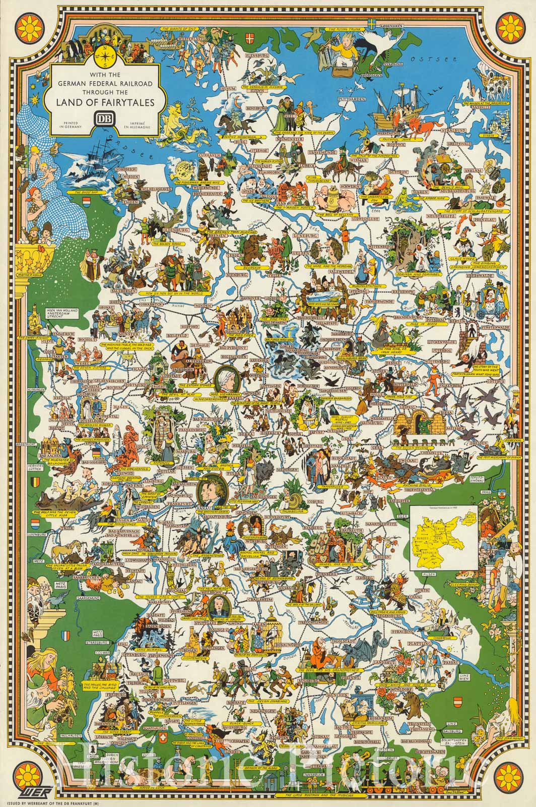Germany - Pictorial Map, 1960 - Historical Map Print