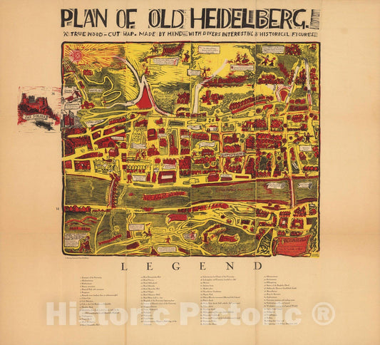 Historic Wall Map : Plan of Old Heidelberg. 1930 - Vintage Wall Art