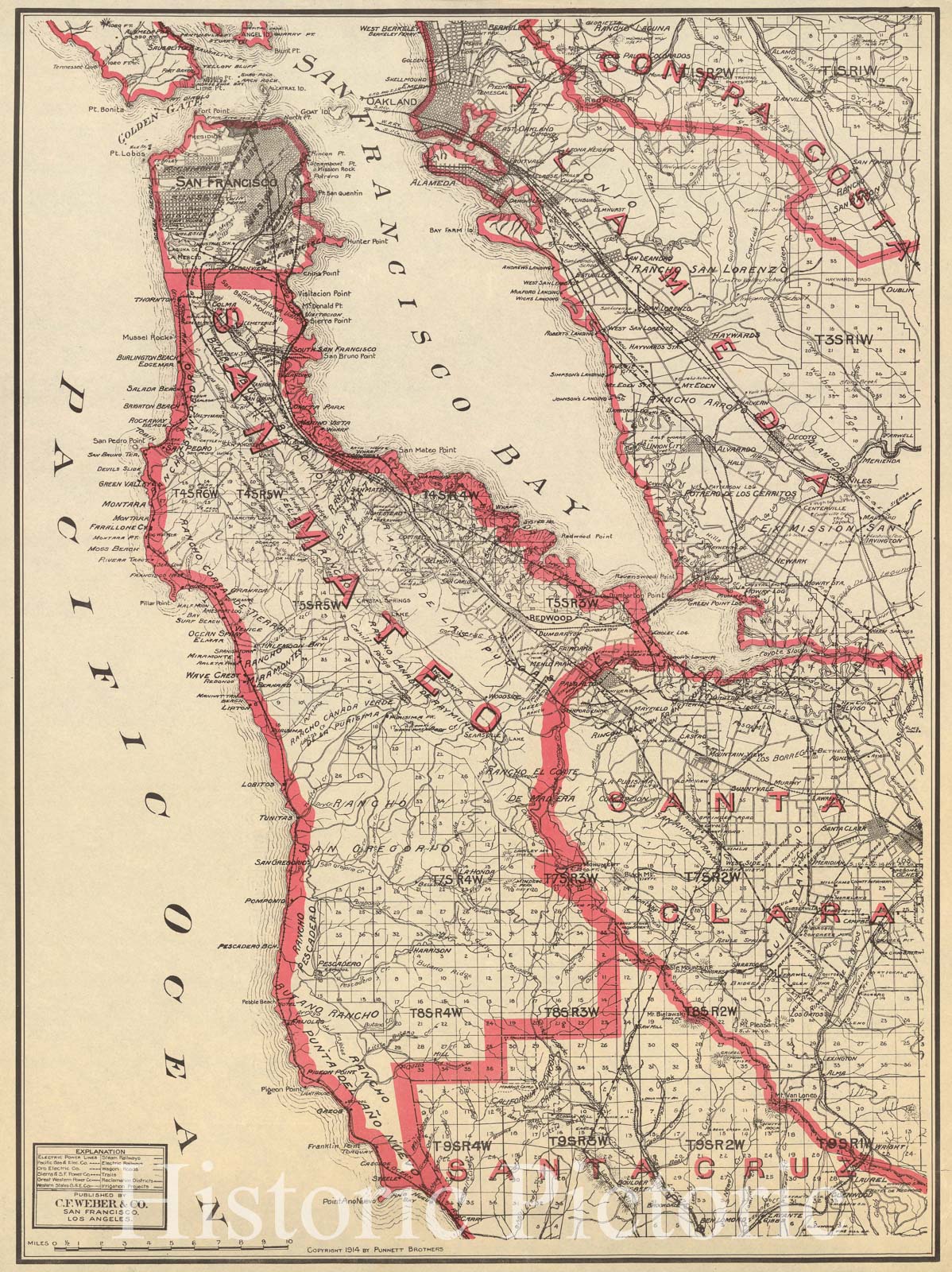 South San Francisco Bay Area 1914 Historical Map Print