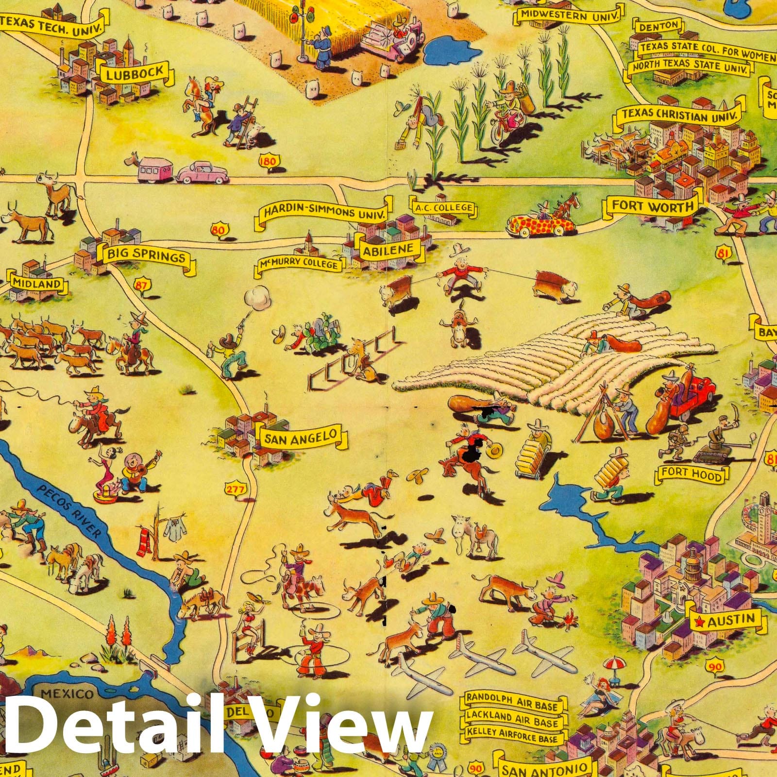 Texas - Pictorial Map, 1952 - Historical Map Print