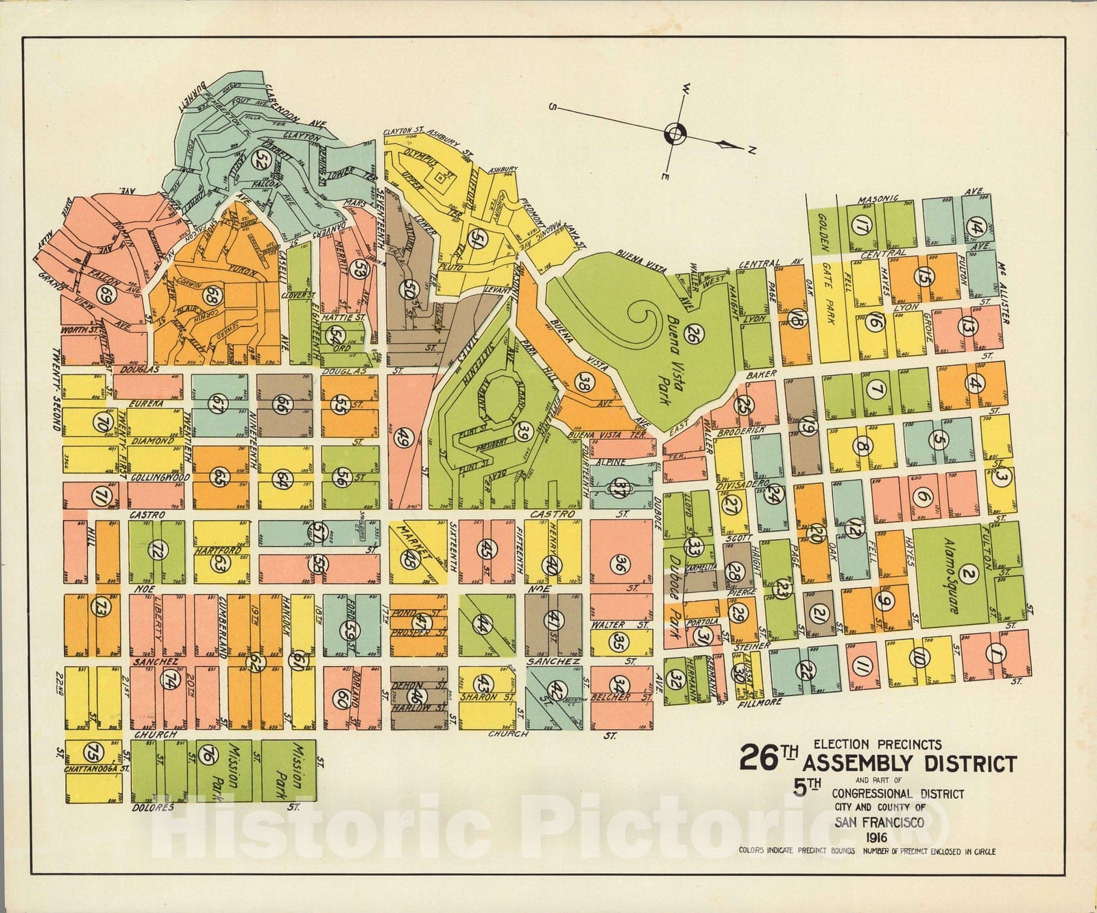 Historic Map : Election Precincts. 26th Assembly District and Part of 5th Congressional District. 1916 - Vintage Wall Art