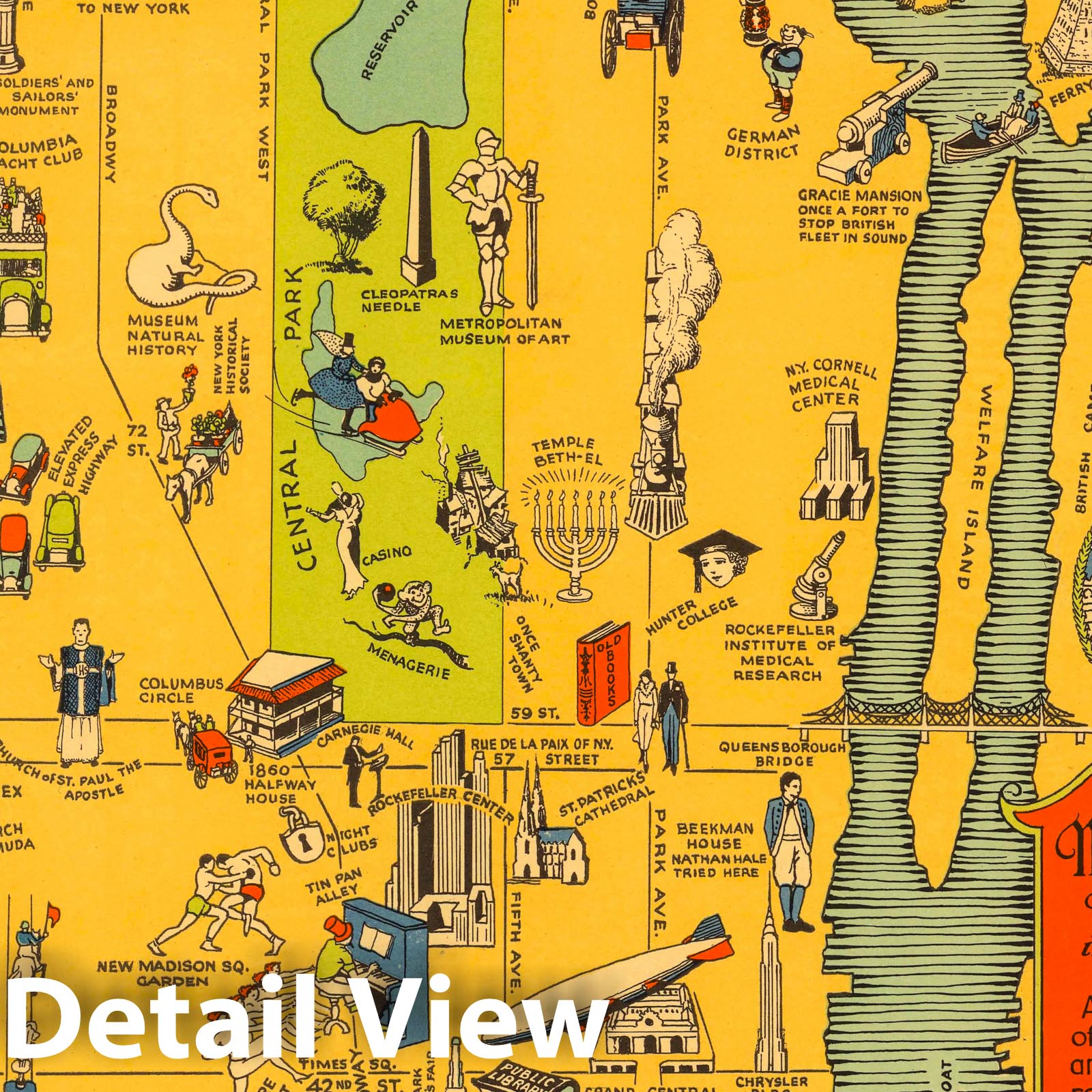Manhattan, New York - Pictorial Map, 1933 - Historic Map Print