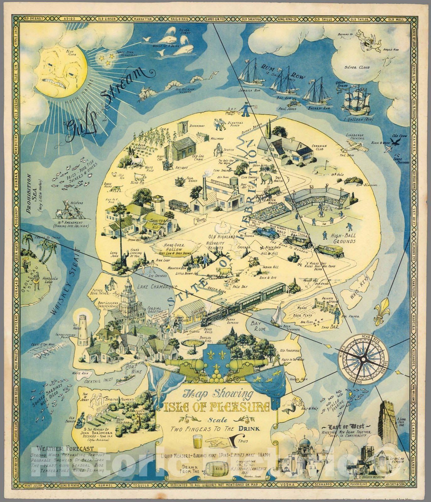 Isle of Pleasure - Imaginary Map, 1931 - Historical Map Print