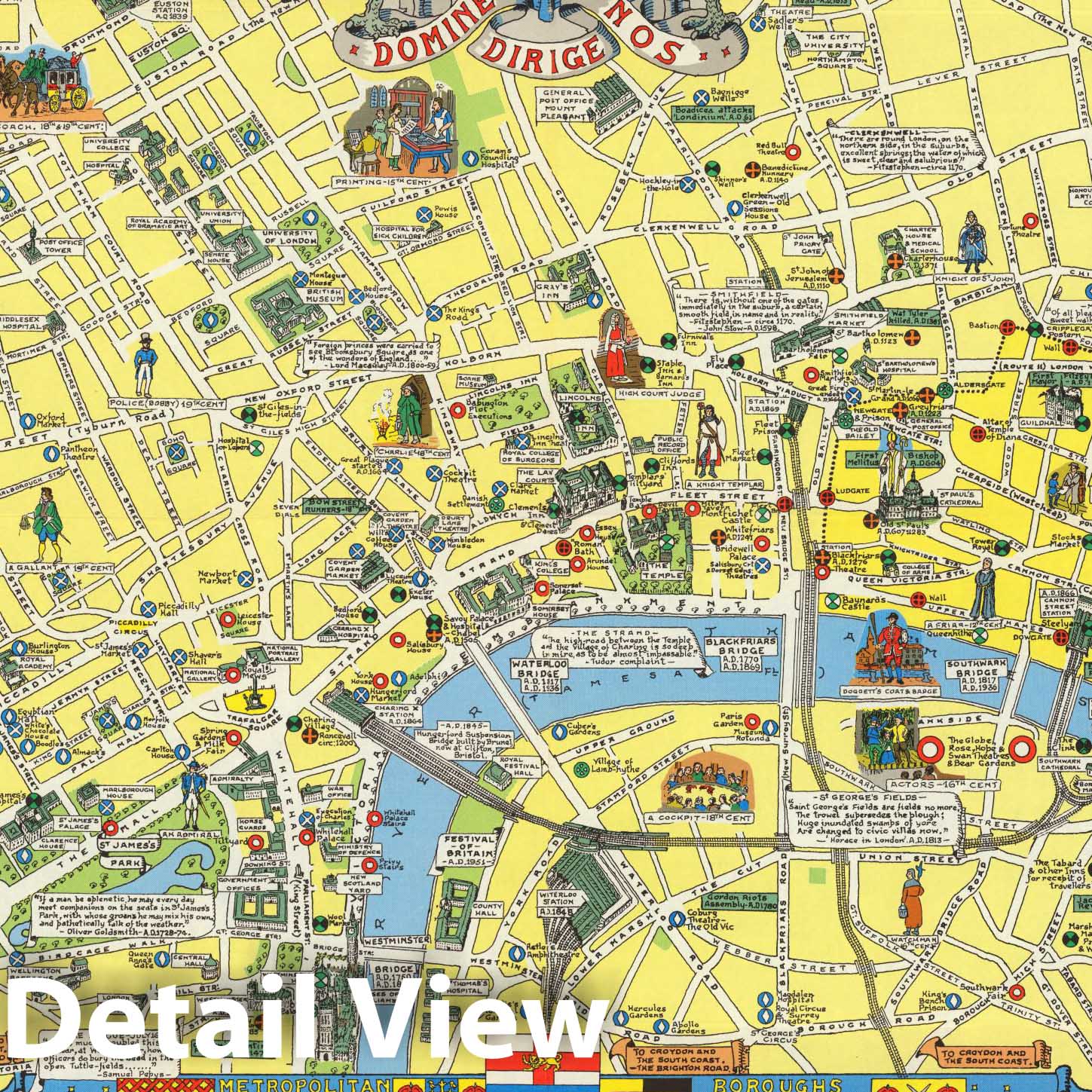 London, England - Pictorial Map, 1965 - Historical Map Print