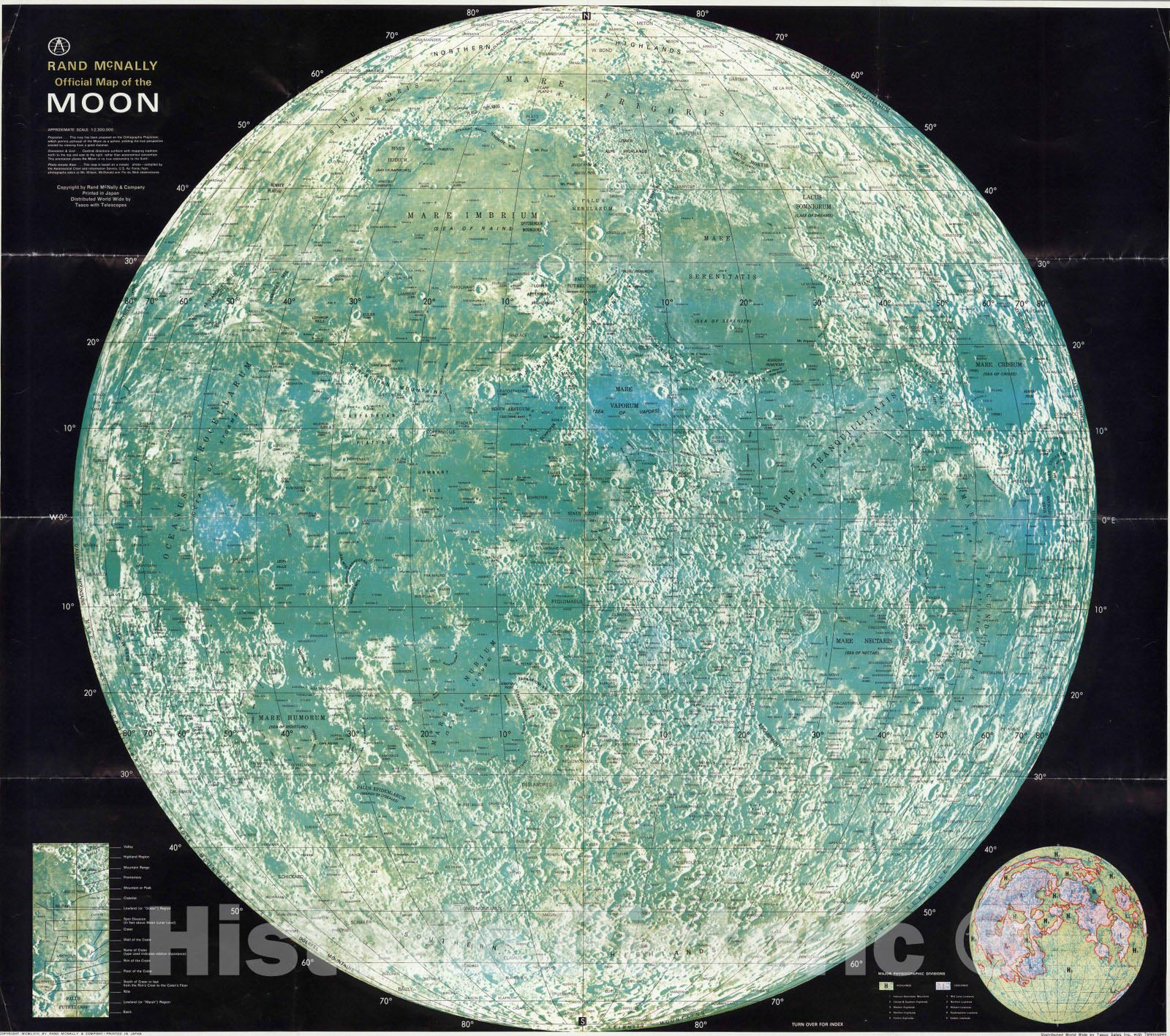 Moon - Celestial Map, 1958 - Rand McNally Historical Map Print