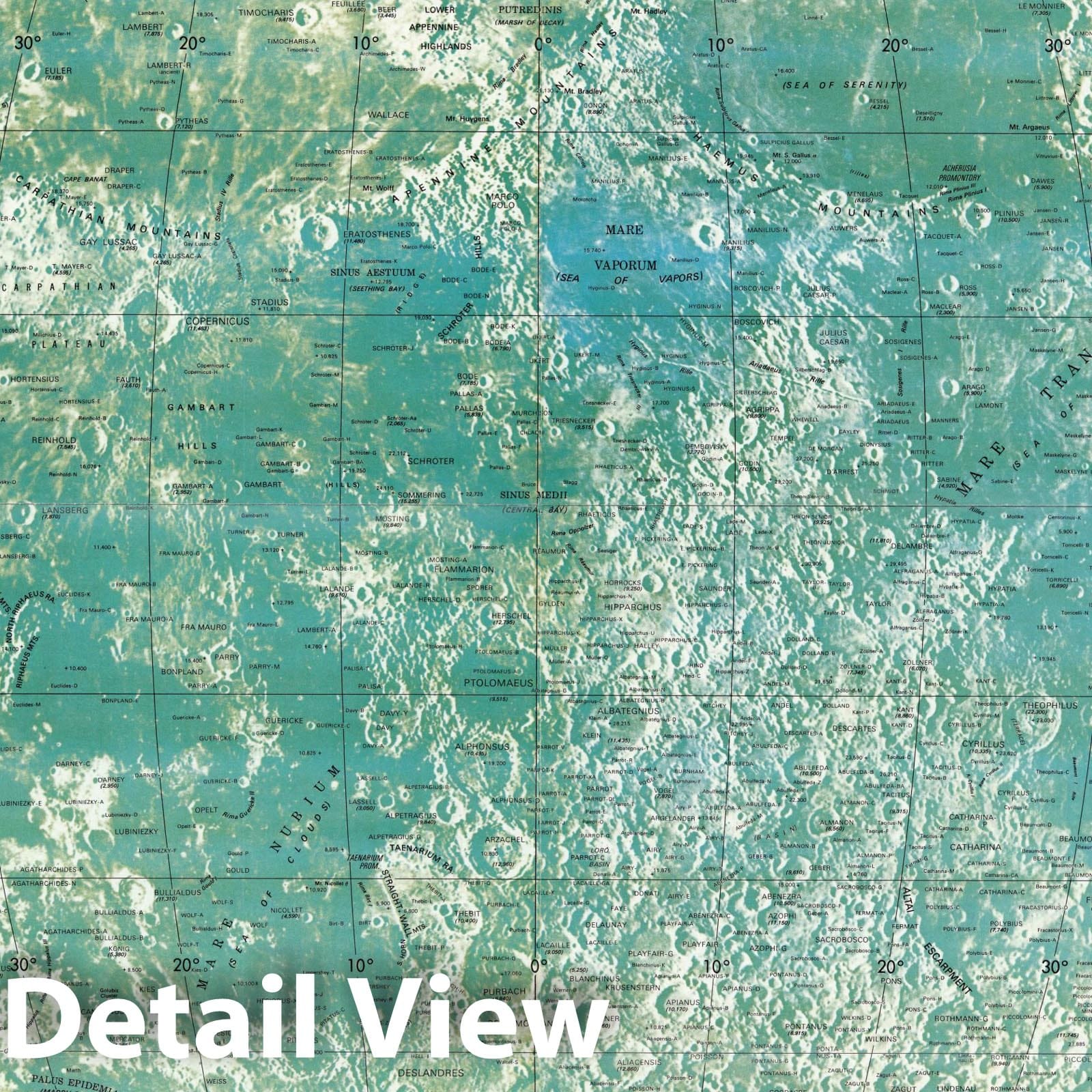 Moon - Celestial Map, 1958 - Rand McNally Historical Map Print