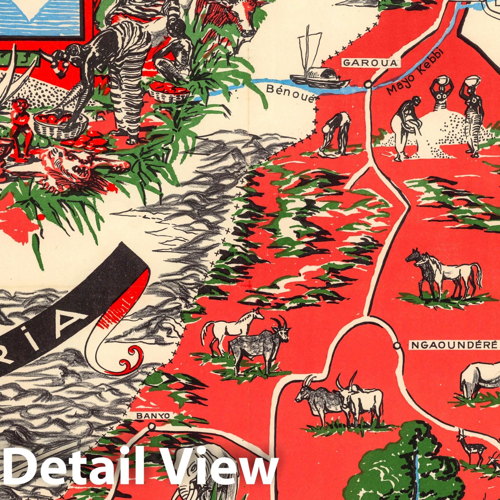 Cameroon - Pictorial Map, 1950 - Vintage-Style Historical Map Print