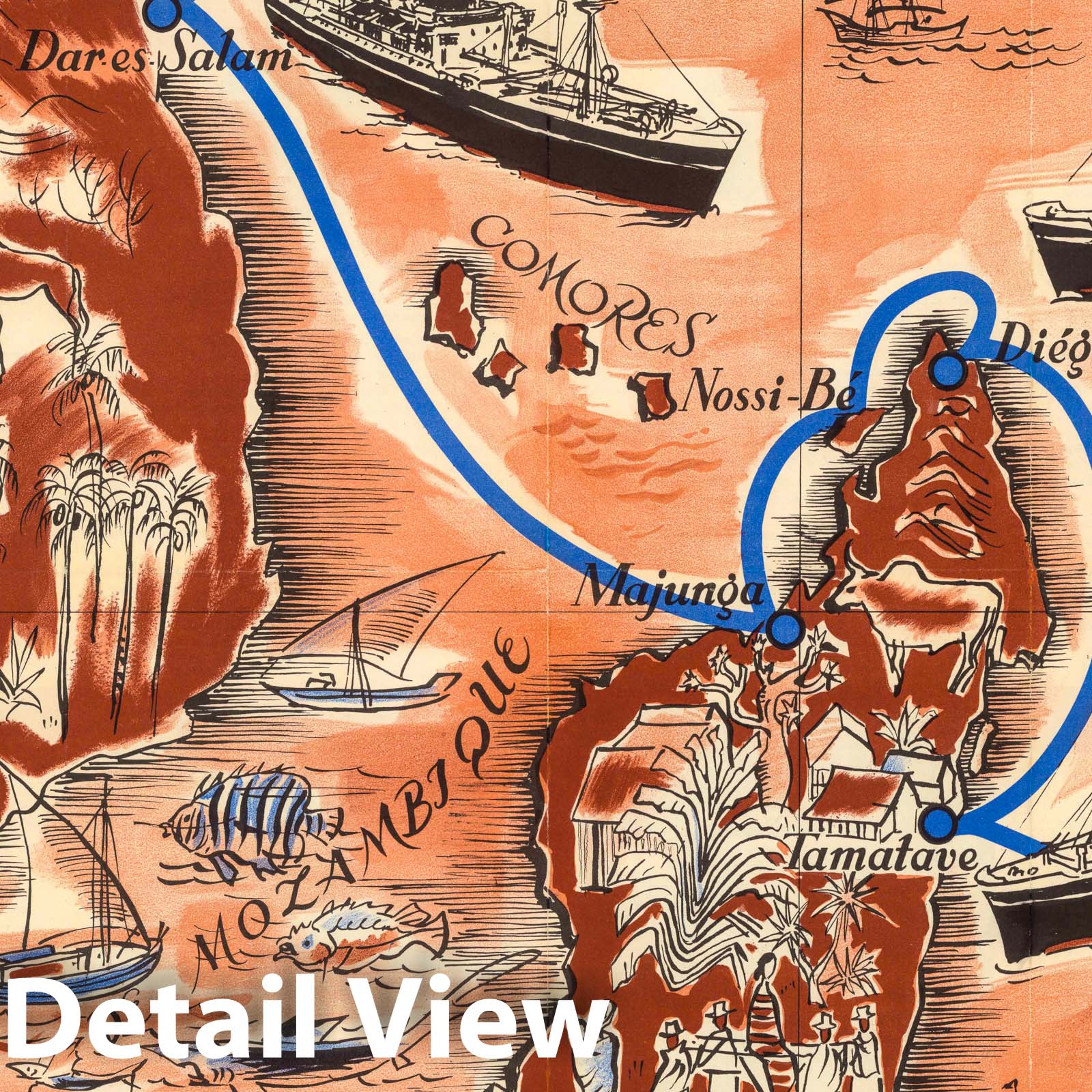 Indian Ocean - Pictorial Map, 1950 - Historical Map Print
