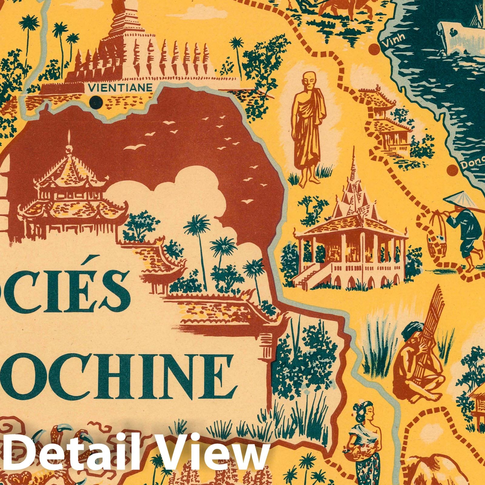 Indochina - Pictorial Map, 1948 - Historical Map Print