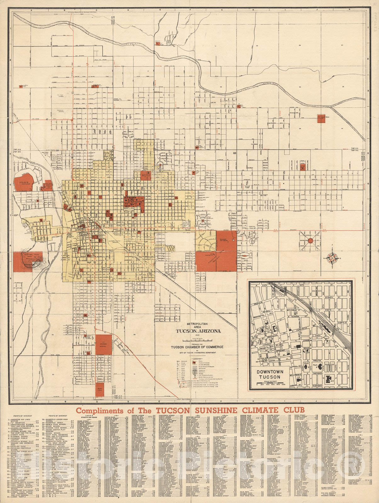 Historic Map : Metropolitan area Tucson, Arizona, 1943, Vintage Wall Decor