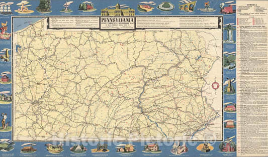 Historic Map : Pennsylvania State Publicity Commission map, 1938 - Vintage Wall Art