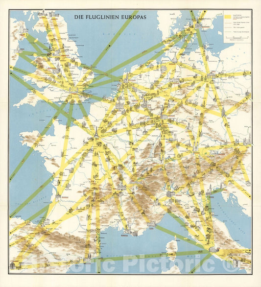 Historic Map : Die fluglinien Europas 1958 - Vintage Wall Art