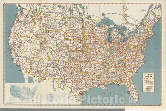 Historic Map : Geographia highway map of the United States, 1950 - Vintage Wall Art