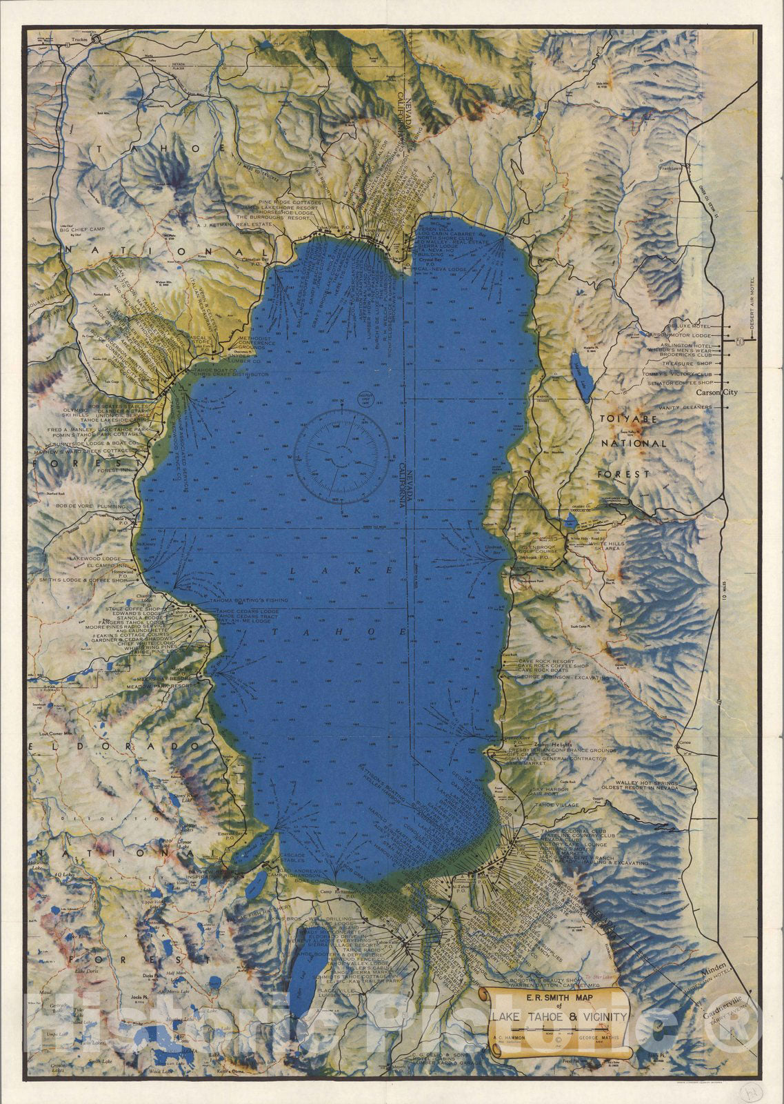 Lake Tahoe - Pictorial Map, 1947 - Historical Map Print