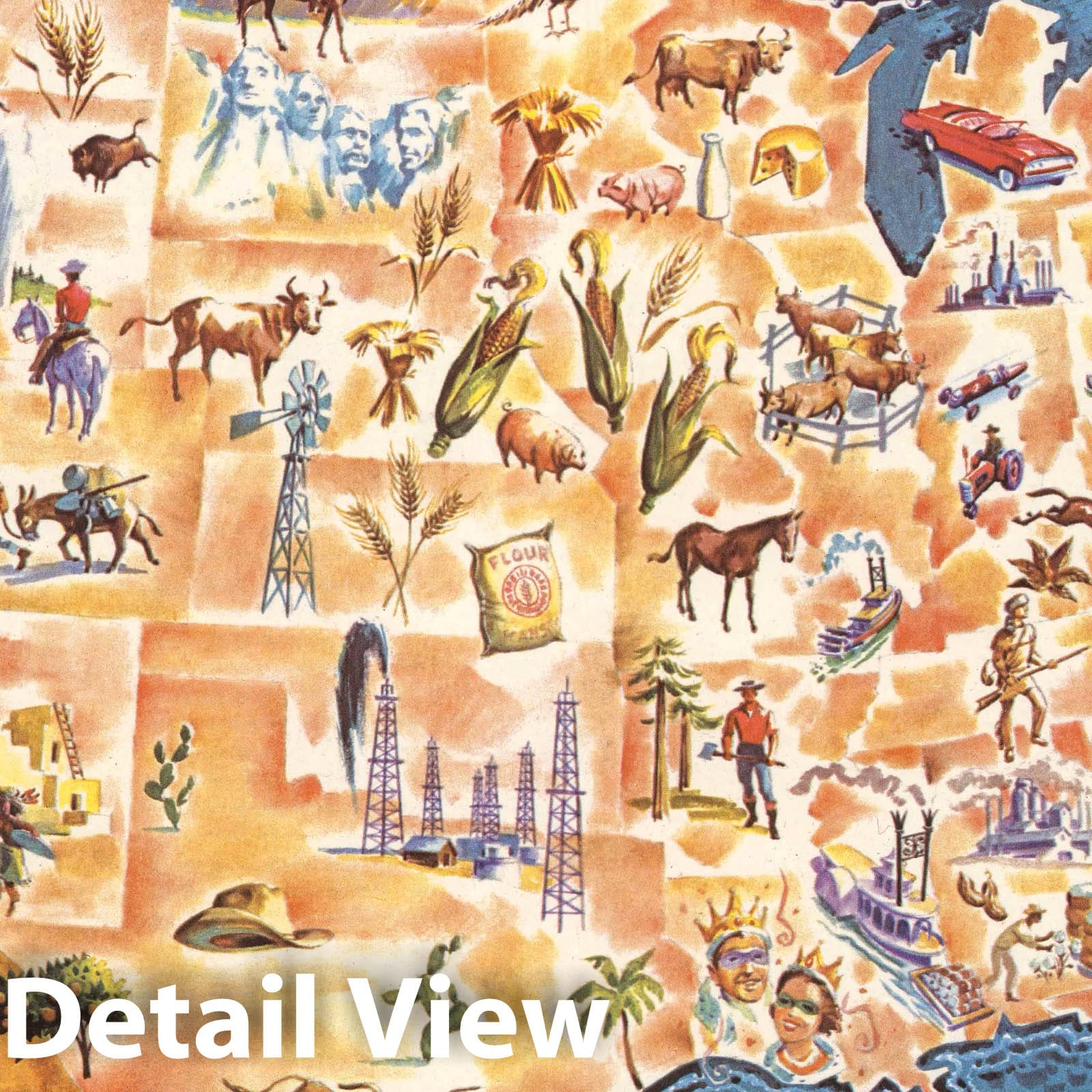 United States of America - Pictorial Map, 1953 - Historical Map Print