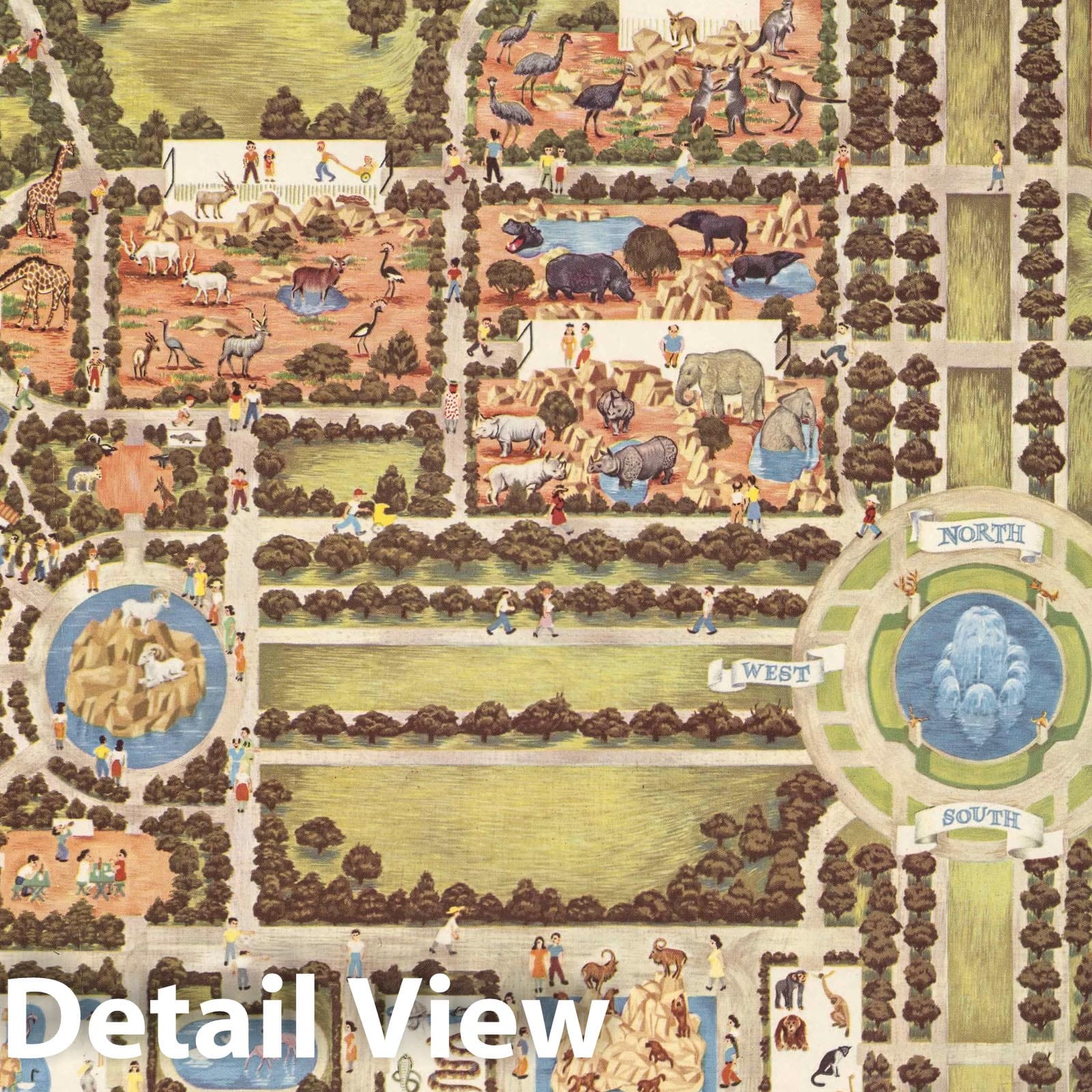 Chicago Zoological Park, Brookfield, Illinois - Pictorial Map, 1940