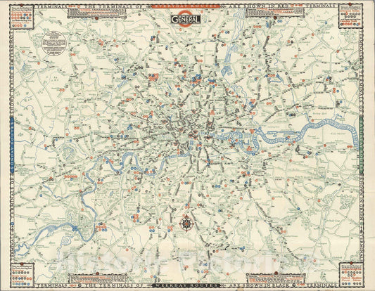 Historic Map : Map of the General Omnibus routes. No. 4, 1928 - Vintage Wall Art