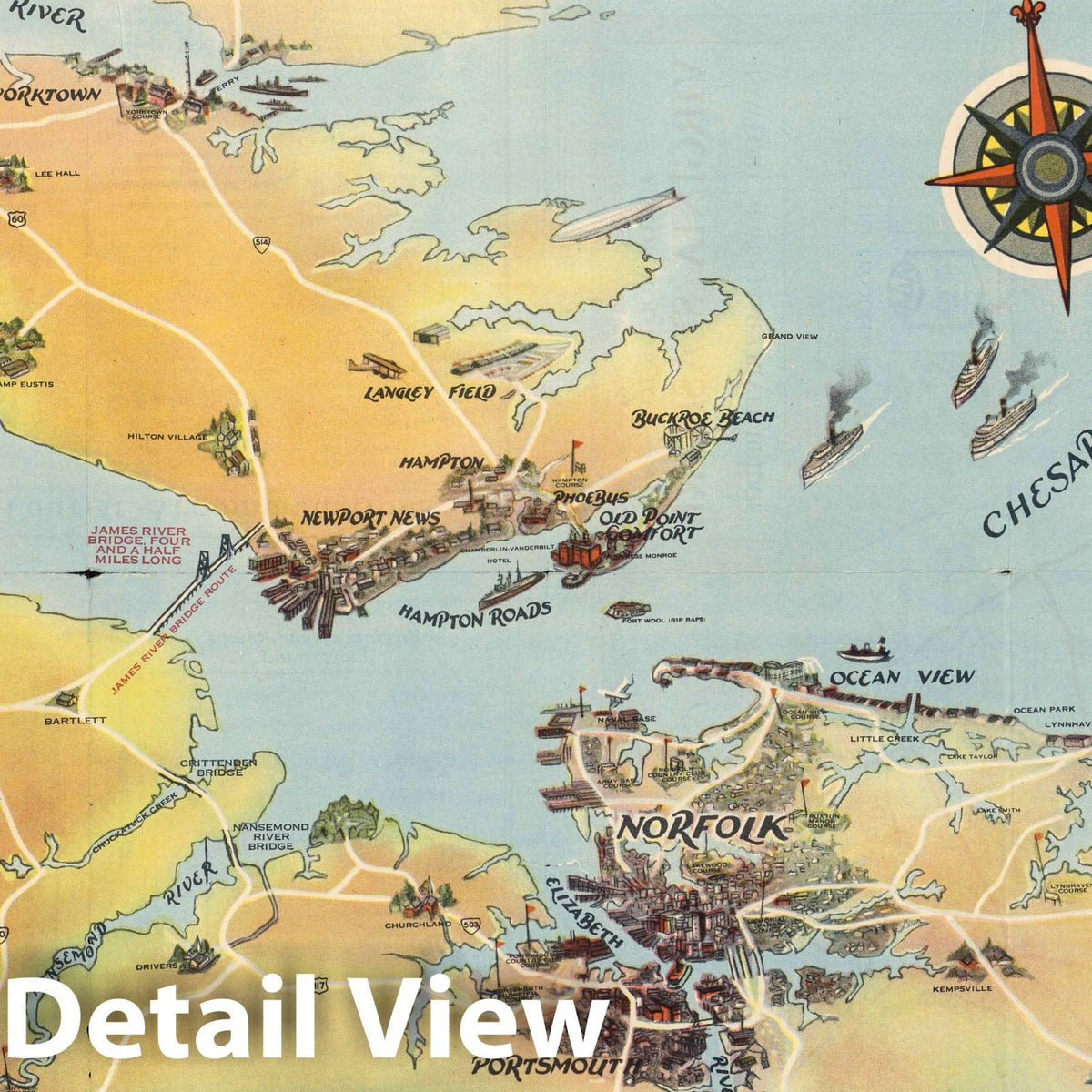 Virginia Seashore - Pictorial Map, 1930