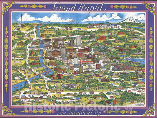 Historic Map : Grand Rapids : Furniture City. Bob Hastings, 73 1973 - Vintage Wall Art
