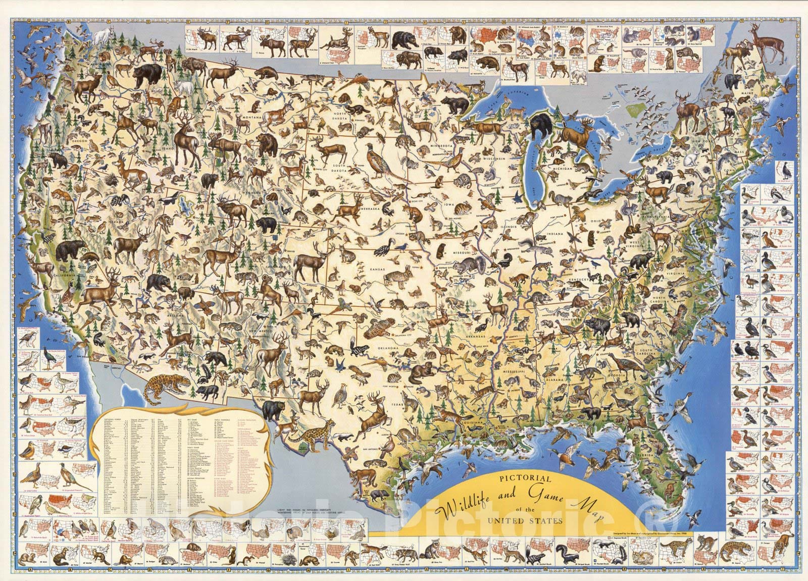 United States Wildlife and Game - Pictorial Map, 1956
