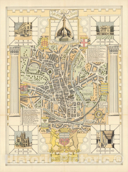 Historic Wall Map : Pocket Map, Floreat Bathon. L.G. Bullock 1941 1941 - Vintage Wall Art