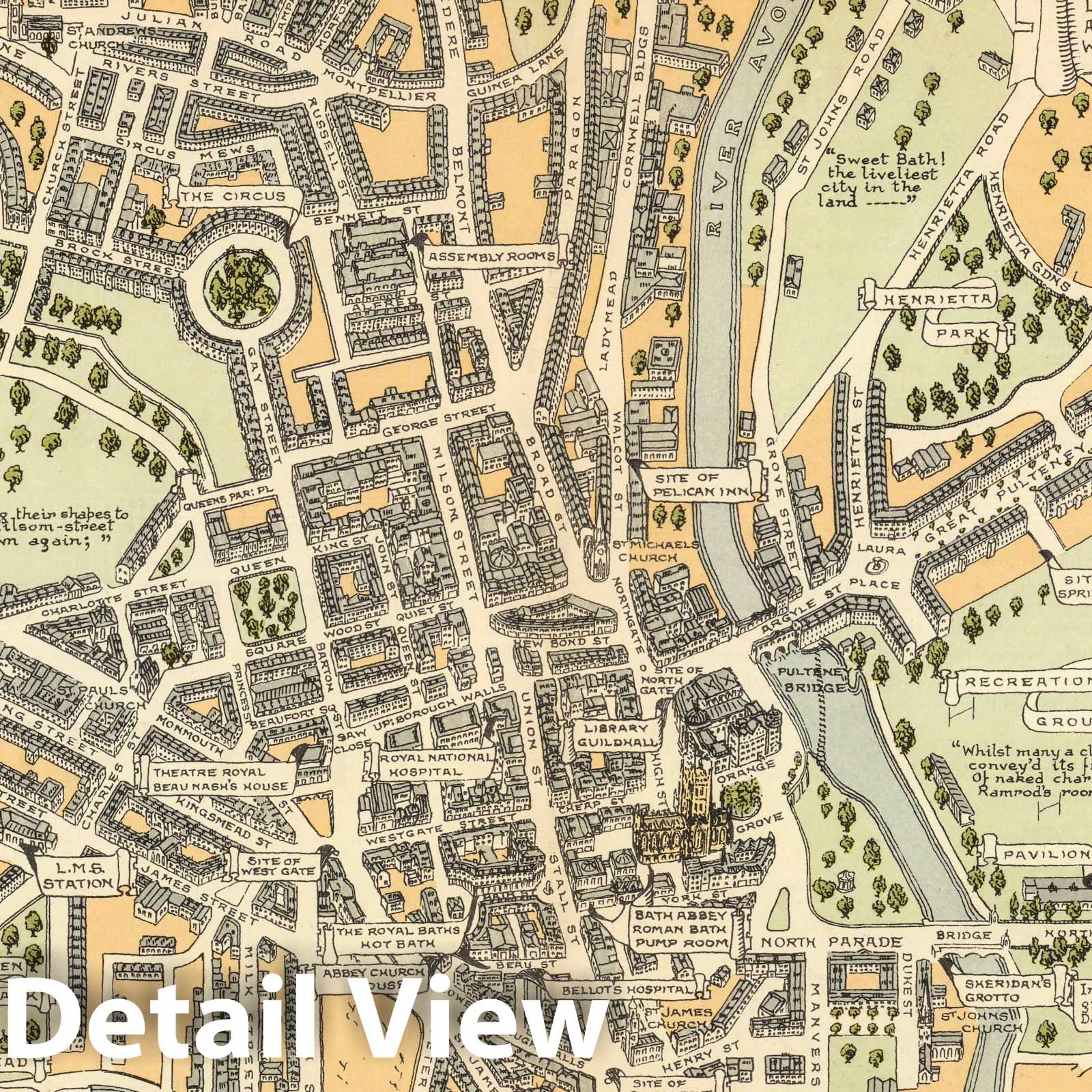 Bath, England - Pictorial Map, 1941 - Historical Map Print