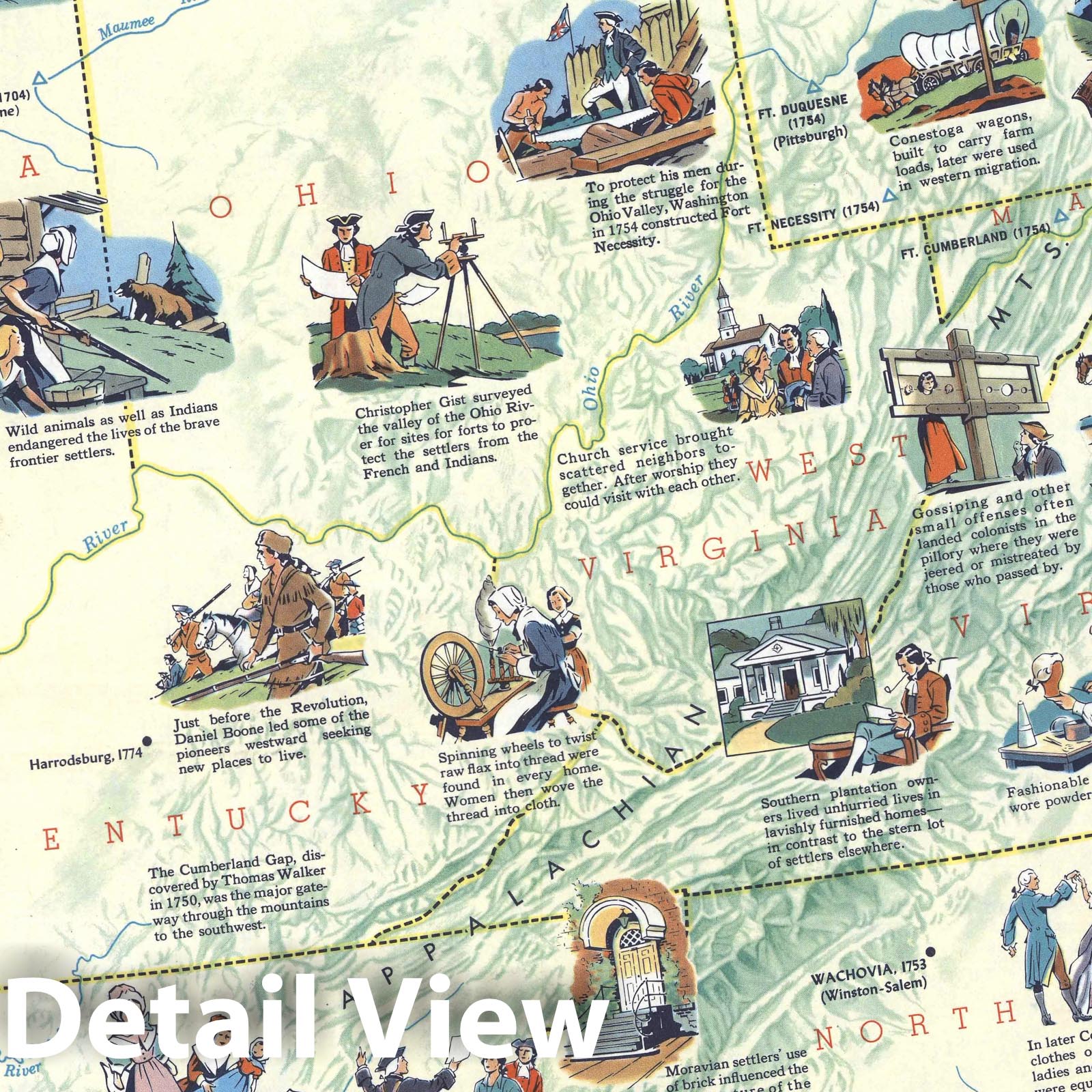 United States - Pictorial Map, 1958 - Colonial America & Westward Expansion