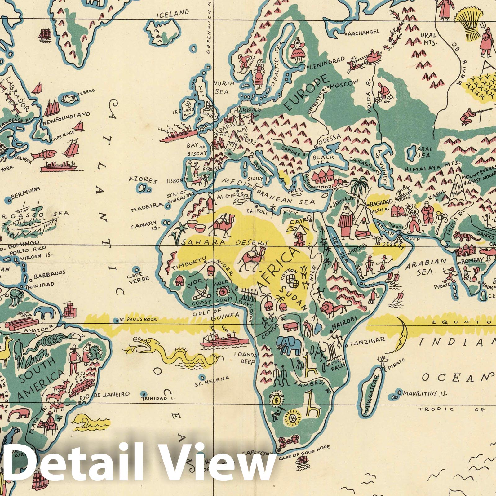 World - Pictorial Map, 1933 - Historical Map Print