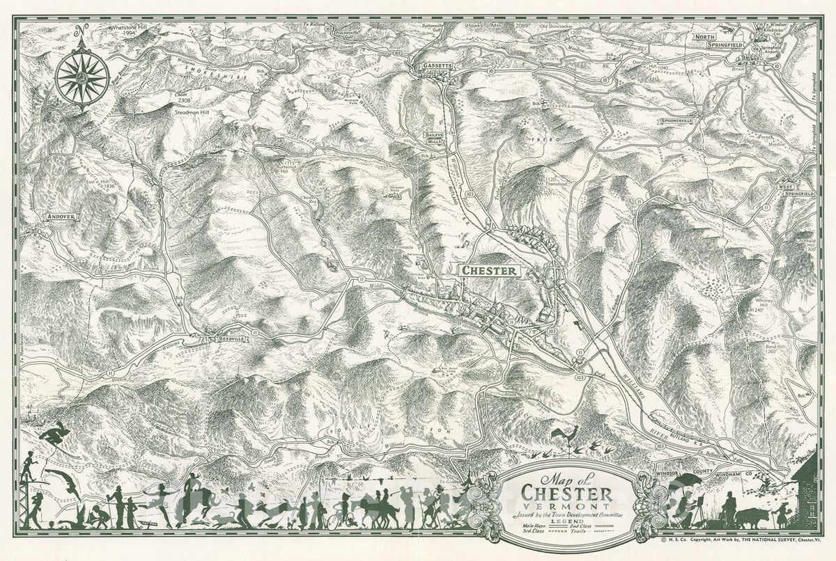 Historic Map - Map of Chester Vermont issued by the Town Development Committee, 1940, - Vintage Wall Art