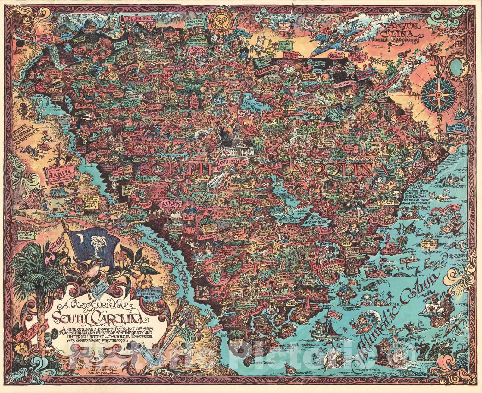 South Carolina - Pictorial Map, 1969 - Historical Map Print