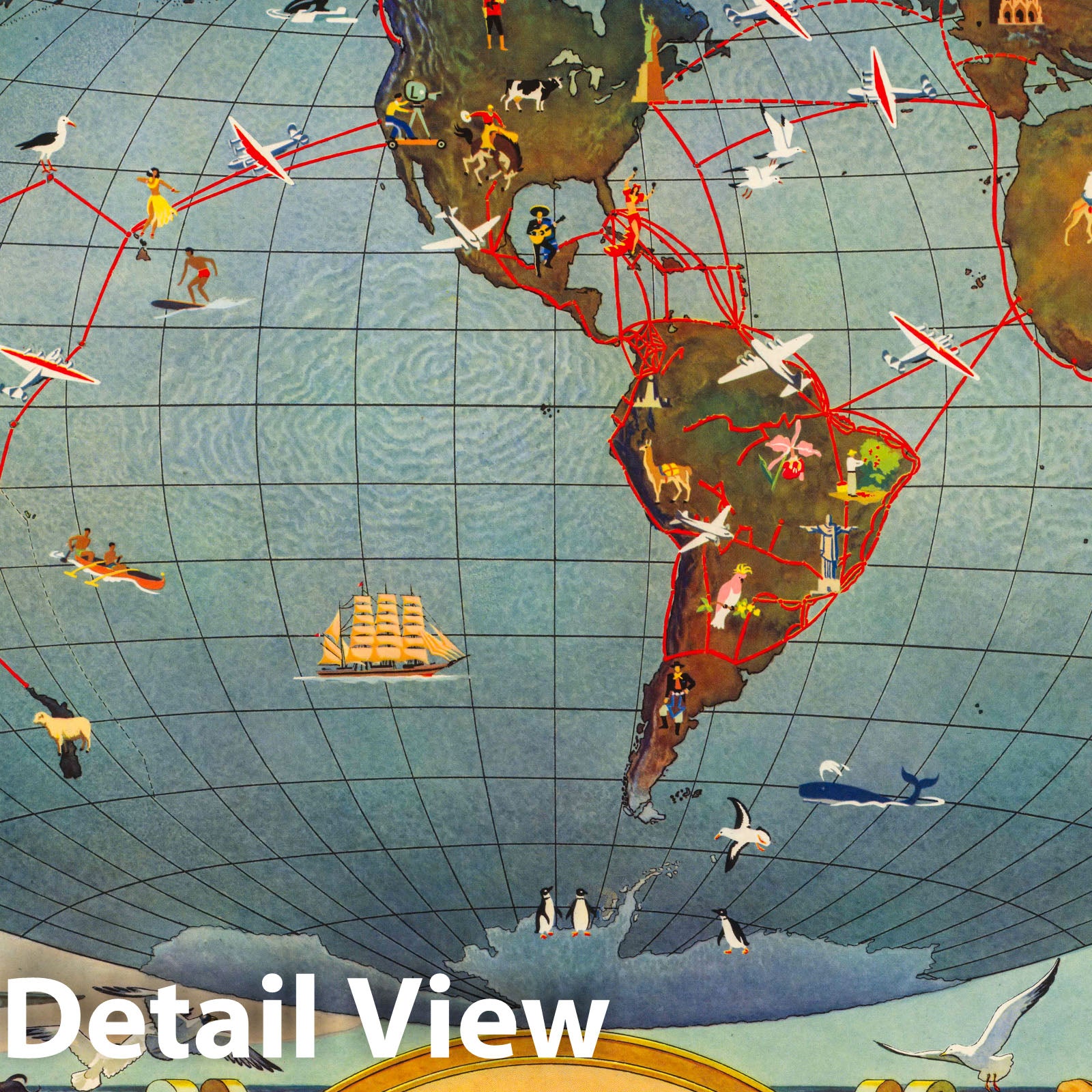 Pan Am - World Airline Routes, 1941 - Historical Map Print